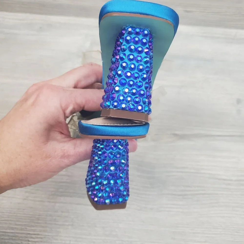 Betsey Johnson Capri blue rhinestone heels